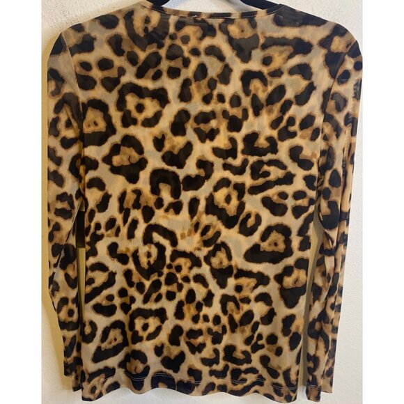 JOHN MARK Cheetah Print Animal Long Sleeve Blouse Top Nylon Stretch Size XS - Picture 2 of 4
